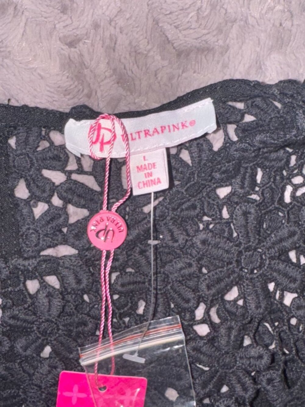 Ultrapink Black Lace Trim Blouse Size L with Tags - Picture 3 of 9